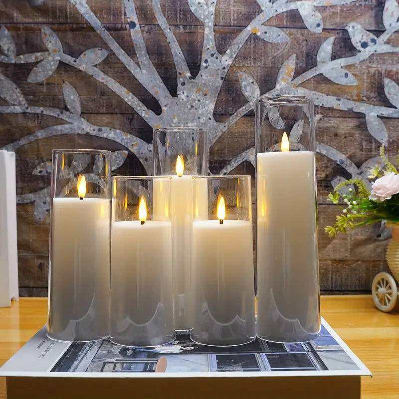 5pcs Flicker Flameless Candle Set with Remote Control and Timer - LED Candle for Festive Decor (White)